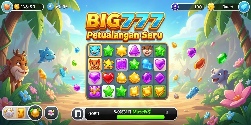 Tangkapan layar menunjukkan gameplay seru mencocokkan elemen dalam BIG777.