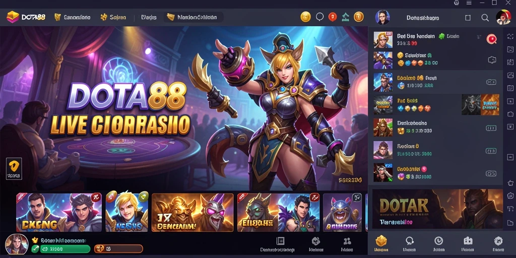 Screenshot DOTA88 menunjukkan dealer cantik dan pemain yang terlibat dalam permainan Live Casino.