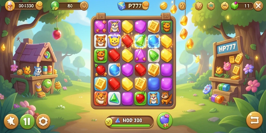 Gameplay seru HP777 dengan tantangan Match-3 yang menarik.