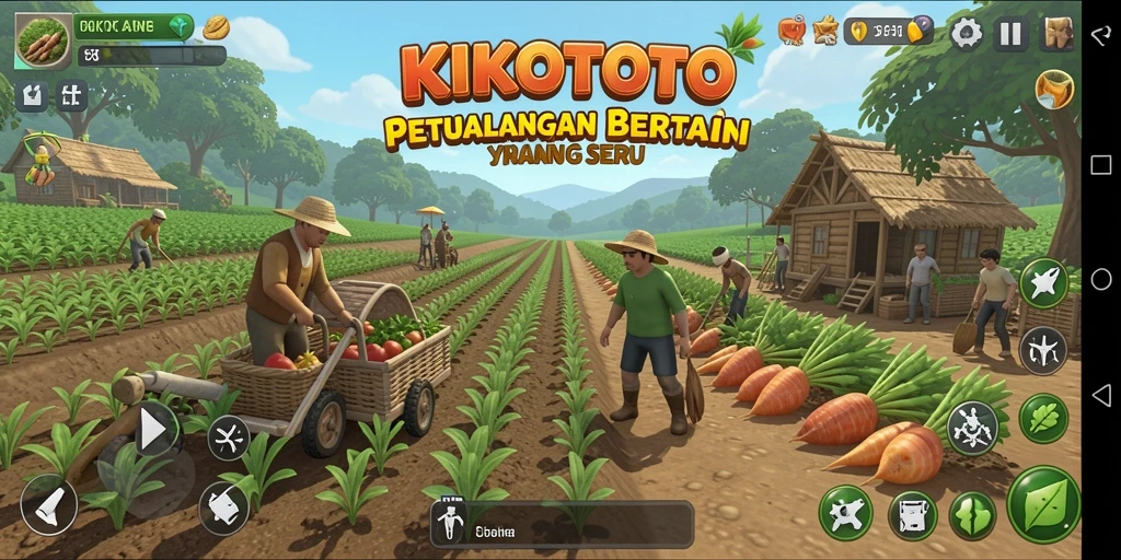 Screenshot gameplay KIKOTOTO menampilkan petualangan bertani yang seru.