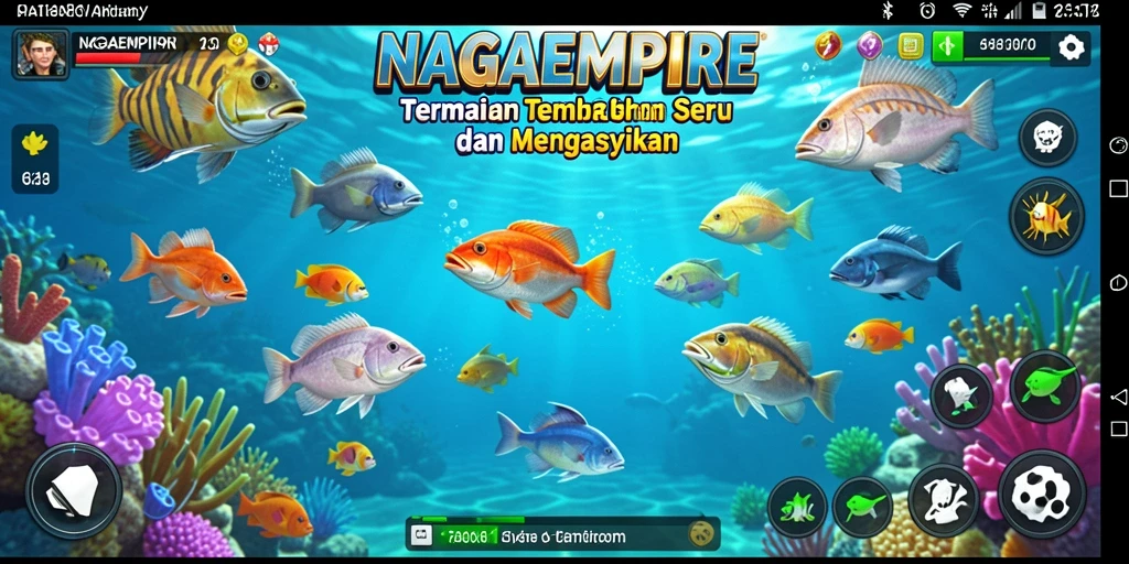 Tampilan gameplay seru NAGAEMPIRE saat menembak ikan.
