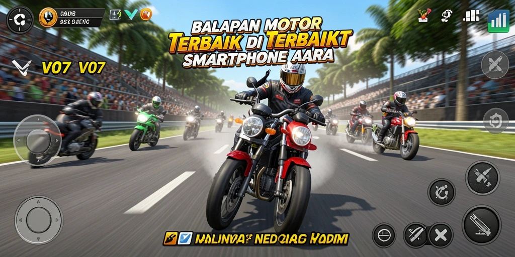 Tampilan gameplay V07 yang seru dan realistik dalam balapan motor.