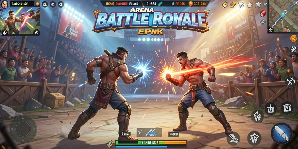 Tampilan gameplay V21 dengan aksi pertarungan Battle Royale yang menegangkan.